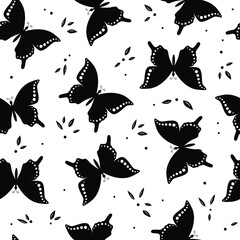 Stylized graphic butterflies seamless pattern. Vector illustration.
