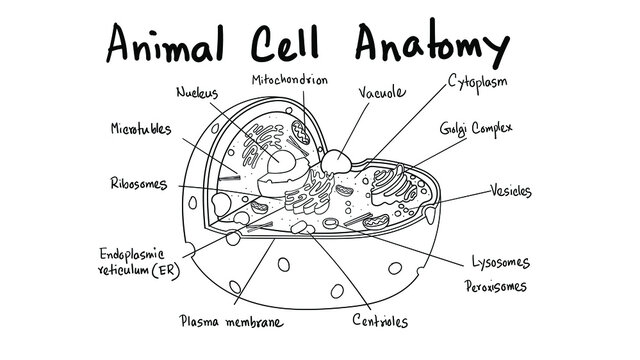 Scientific animal cell diagram for kids, educational, vector, modern art
