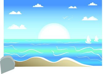 Sea horizon landscape vector illustration.