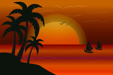 Fototapeta na wymiar Desert island horizon at night. Vector illustration.