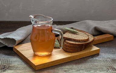 Kvass a traditional fermented Slavic and Baltic beverage made from rye bread.