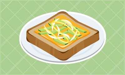 お皿に乗ったきゅうりと新玉ねぎのチーズトースト.