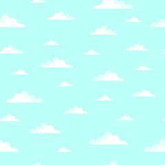 Vector illustration. White clouds on blue background seamless pattern.	
