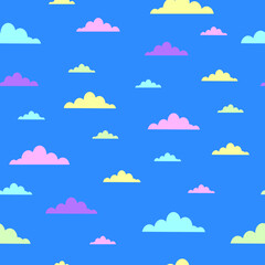 Vector illustration. Colorful clouds on blue background seamless pattern.