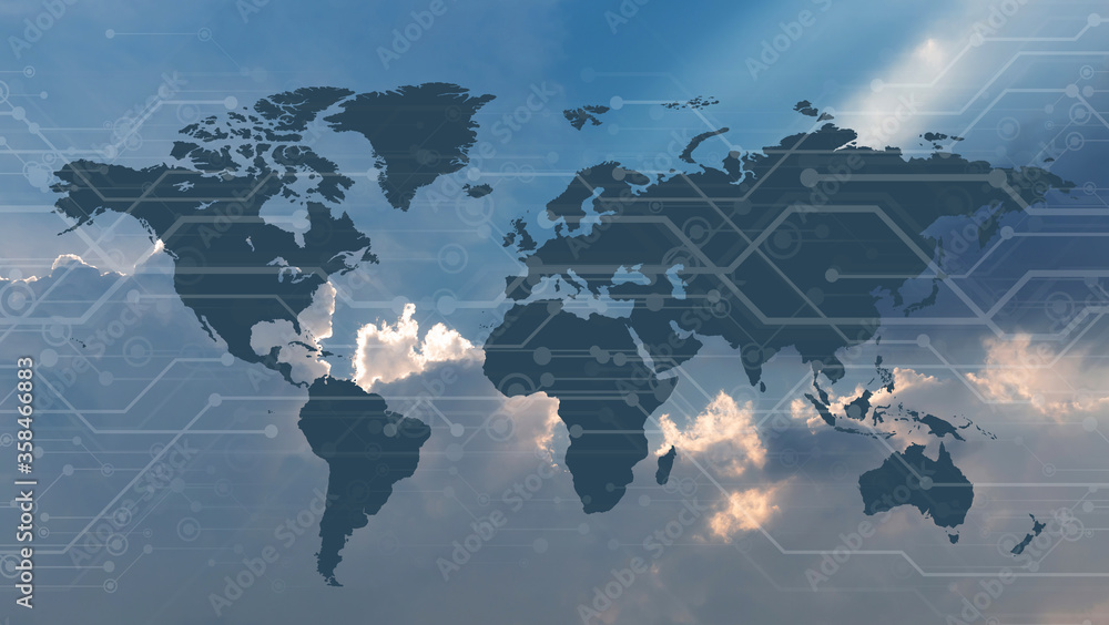 Wall mural cloud storage with sky nature background in business with technology network server online digital d