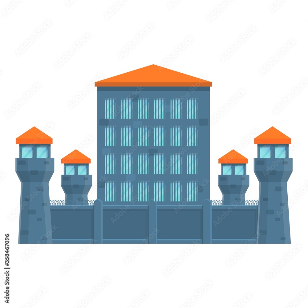 Poster prison building icon. cartoon of prison building vector icon for web design isolated on white backgr