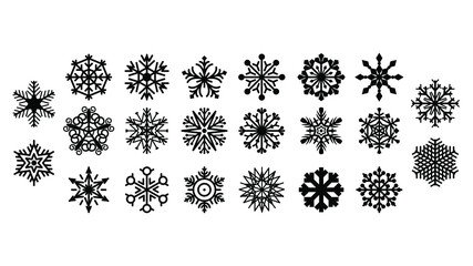 Set Black Line Snowflake Doodle 
Elements Winter Vector