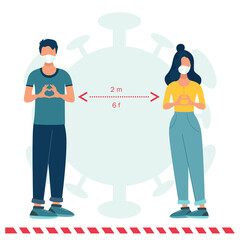 Social distancing, keep distance with people in public places to stop spreading COVID-19 coronavirus concept. Vector illustration in flat style