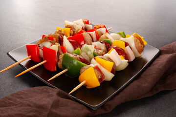 Chicken kebab with vegetables and spices.