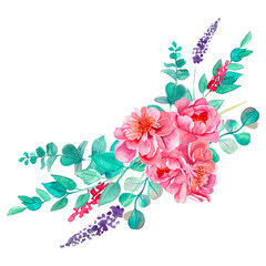 Fototapeta premium Beautiful floral arrangement with peonies. Pink peonies. Bouquet of watercolor flowers.