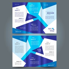 Tri-fold abstract polygonal blue color design template cover brochure