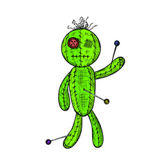 Voodoo doll. Vector cartoon illustration. Isolated object on a white background. Hand-drawn style.