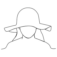one line continuous drawing girl wearing sun hat