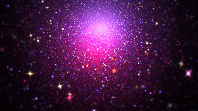 Abstract fantastic galaxy with pink red stars. Fantasy space background. Digital fractal art. 3d rendering. © Klavdiya Krinichnaya