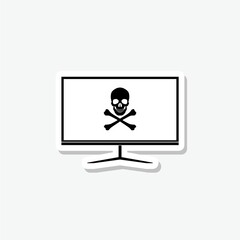 Computer monitor with a skull and bones sticker icon in simple style isolated on gray background