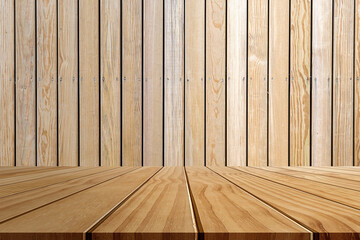 Wooden tabletop template mockup for display merchandise. wooden shelf table isolated on wooden background.