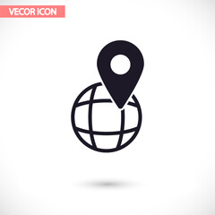 Globe map vector icon , lorem ipsum Flat design