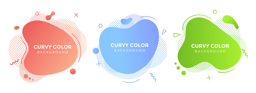 Modern liquid abstract element graphic gradient flat style design fluid vector colorful illustration set banner simple shape template for logo, presentation, flyer, isolated on white background.