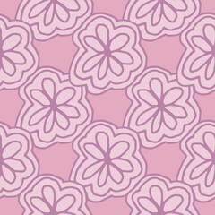 Fototapeta premium Cute geometric pink lace floral endless wallpaper. Line art flower seamless pattern.