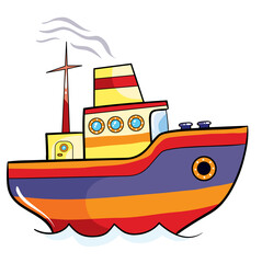 color ship, cartoon illustration, isolated object on a white background, vector illustration,