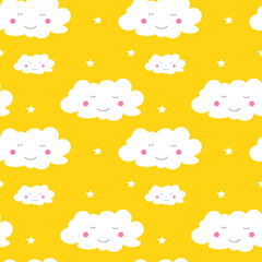 Children seamless pattern with sky and clouds.Vector texture for textile, wrapping, wallpapers and other surfaces.