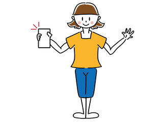 ダウンロードを勧める見せるシンプルな主婦女性母親女性のベクターで描いたイラスト素材