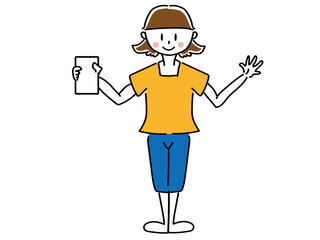 ダウンロードを勧める見せるシンプルな主婦女性母親女性のベクターで描いたイラスト素材