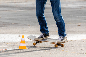 person is riding on the skateboard