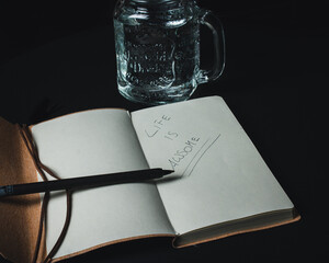 glasses and notebook
