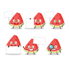 Slash of watermelon cartoon character bring information board