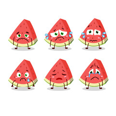 Slash of watermelon cartoon character with sad expression