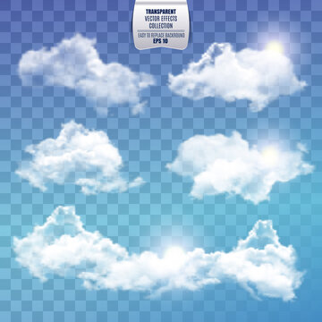 Set of transparent realistic different clouds. Vector stock illustration