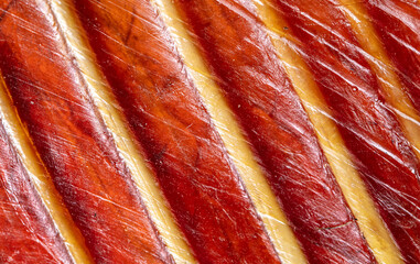 Smoked fish meat and ribs as a background.