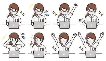 看護師 パソコン マスク イラスト セット
