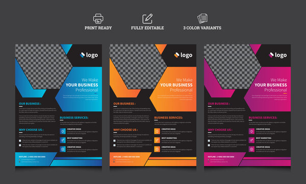 Business Flyer template vector. Minimal flyer, brochure, report business magazine, poster. Abstract black background and colorful shape on cover book presentation. Professional Template Design 