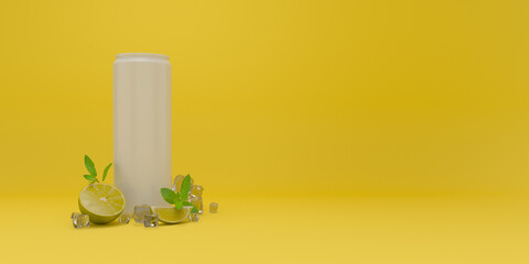 Soda can on yellow background mockup 3d render