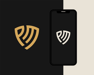 Letter P M logo design. creative minimal monochrome monogram symbol. Universal elegant vector emblem. Premium business logotype. Graphic alphabet symbol for corporate identity