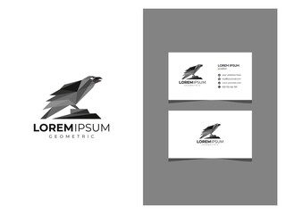 Geometric Raven Bird Creative Unique Logo with Business card