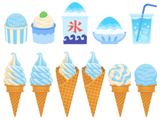 アイス・かき氷・ソフトクリーム・ドリンクのイラストセット