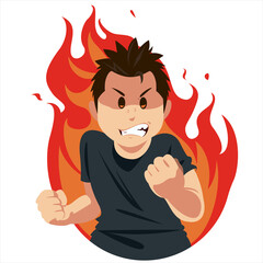 Young handsome man wearing casual t-shirt white background shouting angry and mad raising fist frustrated and furious. Vector illustration.