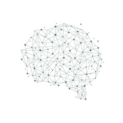Human brain from nodes and connections as a symbol of thinking. Neural network. Isolated vector illustration on white background