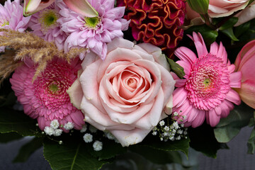 Fragments of a floral bouquet with beautiful roses
