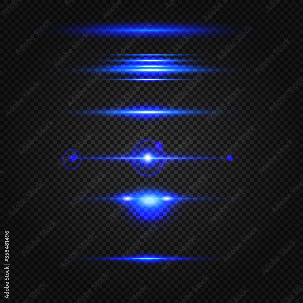 Poster glowing cyan light effects isolated on transparent background. abstract realistic sci fi highlights 
