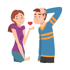 Girl gives her heart to a guy. Undivided love. Vector illustration.