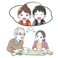 計画を立てるシニア世代(孫に会う)