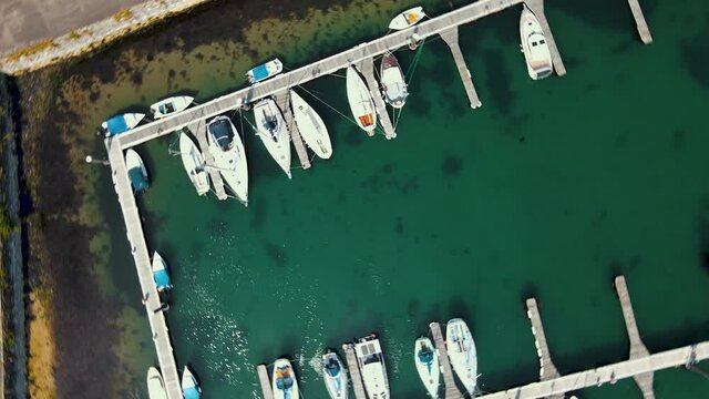 Aerial view of Glenarm Marina, Northern Ireland - 4K