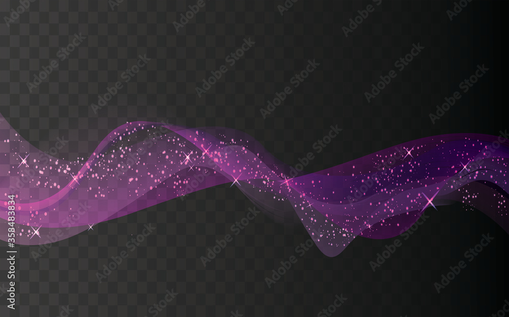 Poster purple glitter star dust trail neon line swirl sparkling particles on transparent background. transp