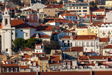 Details of Alfama district from Tagus River, Lisbon