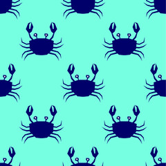 seamless pattern cute dark blue crab with light blue background