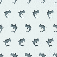 seamless pattern hammerhead shark with grey background